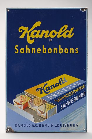 Werbeschild für "Kanold Dreierlei Sahnebonbons", Ortenberg / Baden, 1930 – 1940