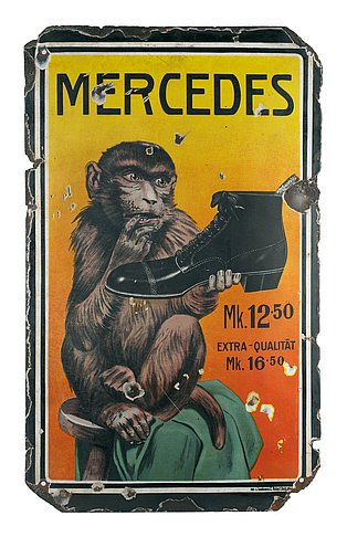 Werbeschild aus Email für "Mercedes" Schuhe, Deutschland, um 1913