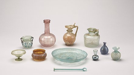 Photograph of Roman glass vessels, dated between the 1st - 4th century AD.
