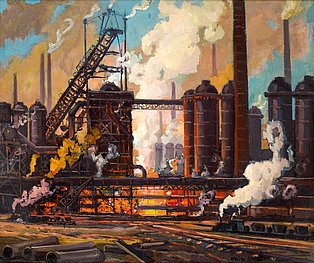 Fritz Gärtner: Hochofenabstich, Öl auf Malplatte, 1924
