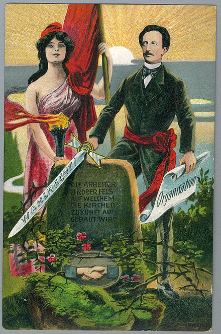 Aufnahme eines Sozialistische Agitationspostkarte um 1905. 